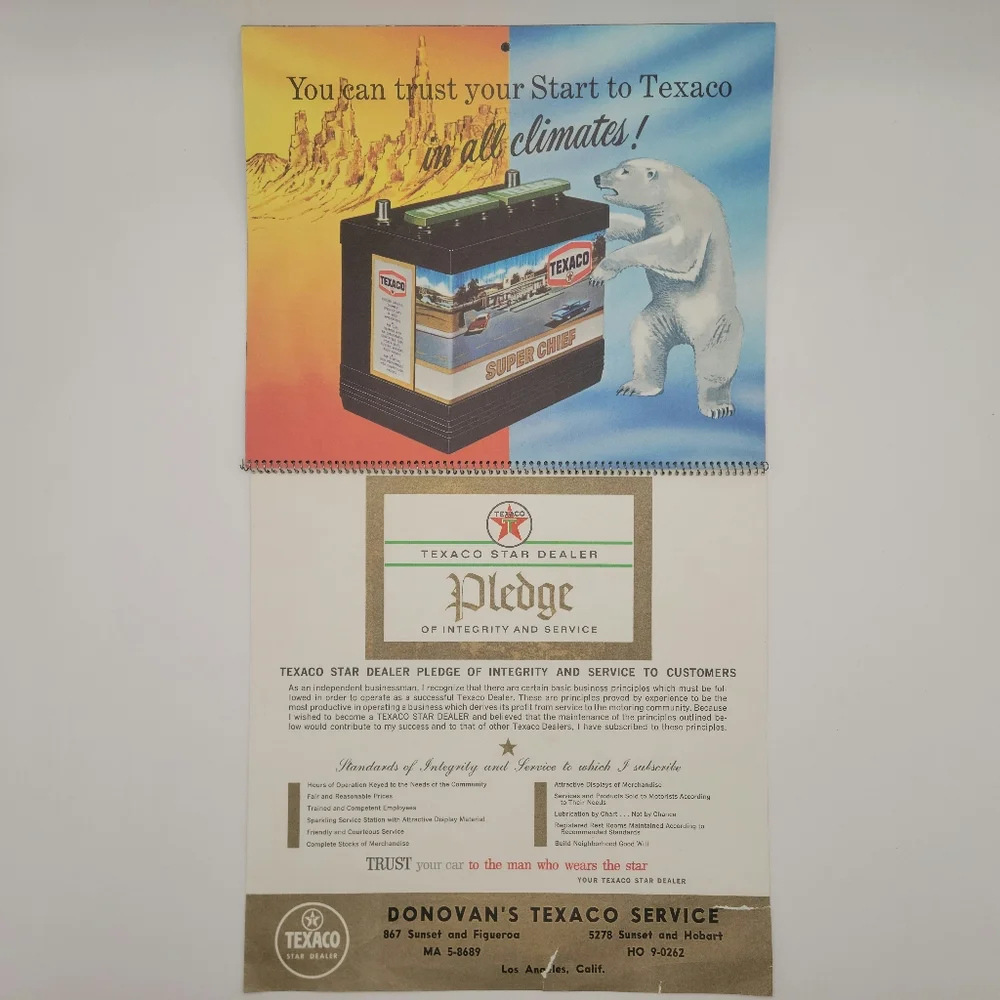Vintage 1967 Calendar Donovan's Texaco Service Los Angeles CA Clean Interior
